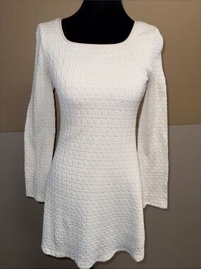 Girls Art Class White Textured Long-Sleeve Dress
